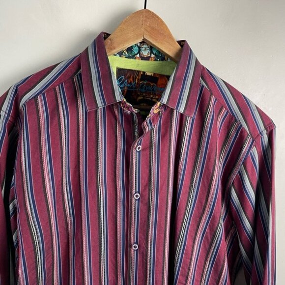 Robert Graham Stripes Paisley flip cuff red blue Mens button up Shirt Size Large - Picture 4 of 12